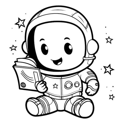 Ilustra O De Desenho Animado Preto E Branco De Personagem Astronauta