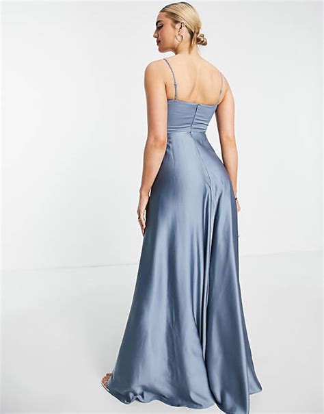 エイソス ミディドレス レディース Asos Edition Satin Cami Maxi Dress With Full Skirt In Dusky Blue ブルー 青 廉価版