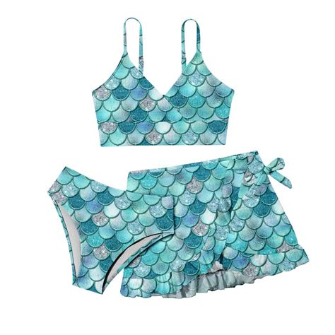 Hiijoy Big Girls Scale Print Bikini Swimsuit With Ruffle Cover Up