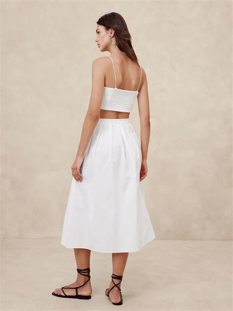 Poplin Pleated Midi Skirt Banana Republic Factory