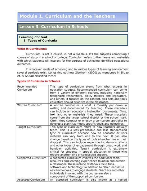 Curriculum in Schools - This module is all about school curricula and