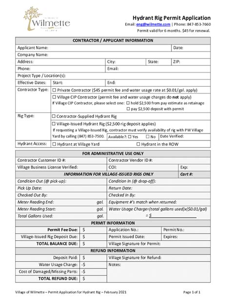 Fillable Online Hydrant Meter Rig Permit Application Village Of