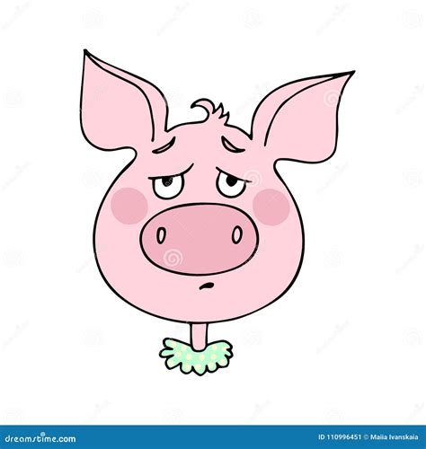 The Cute Pig Has An Expression Of Sadness Stock Vector Illustration