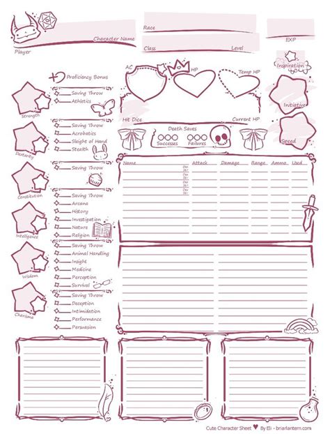 Cute stylized character sheet [5e] by BriarLantern | Dnd character ...