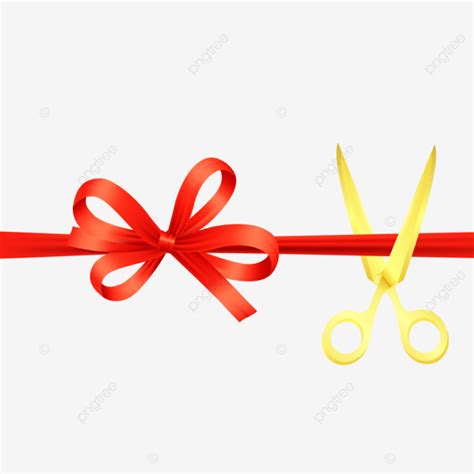 Cut Ceremonial Red Silk Ribbon Opening New With Gold Scissors On