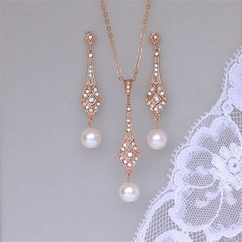 Rose Gold Necklace Set Bridal Jewelry Set Rose Gold Wedding Etsy