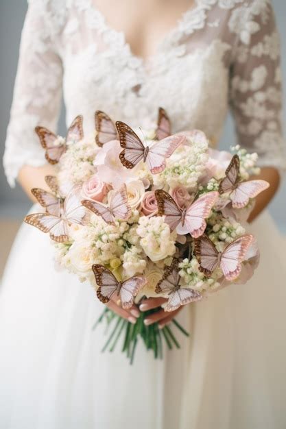 Premium Ai Image Wedding Design Elegant Bridal Bouquet With Butterflies