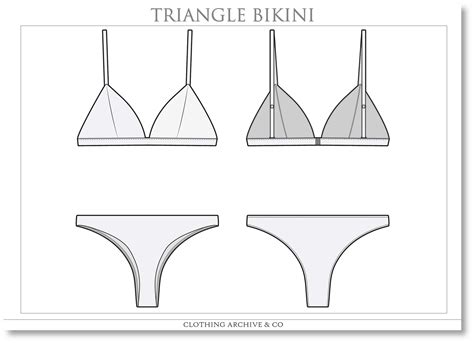 Women S Bikini Fashion Flat Sketch Swimwear Vector Cad Technical Drawings Instant Digital File