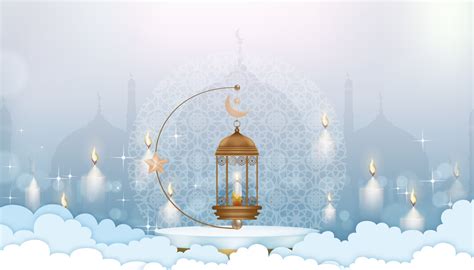 Islamic D Podium With Traditional Islamic Lantern And Crescent Moon