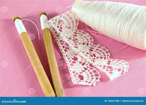 Vologda Dimensional Lace Flax Threads Weaving On Bobbins Of