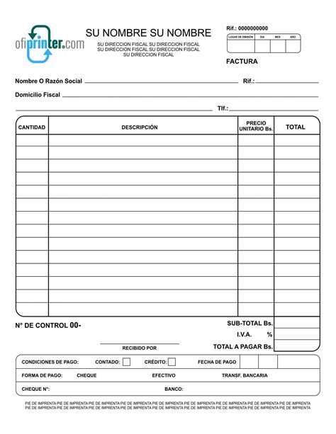 Talonarios De Facturas Fiscales Ofiprinter C A