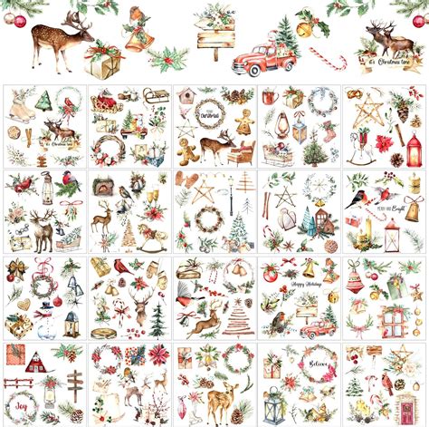 Harloon 20 Pcs Christmas Rub On Transfers For Crafts And Furniture Rub