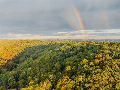 Faint Sunset Rainbow Over Coopers Rock State Forest with Fall Foliage Stock Image - Image of ...