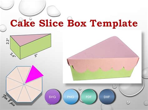 Cake Slice Box Template Cake Slice Favor Box Svg Dxf Png Pdf A4 8