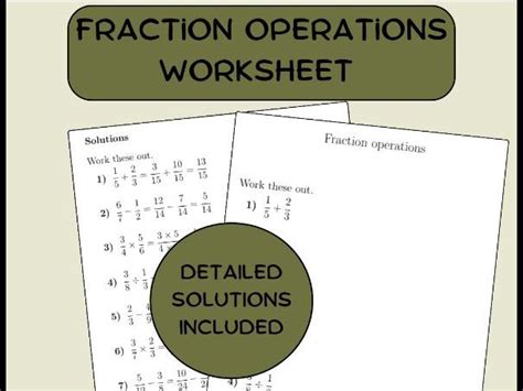 Fraction Operations Worksheet With Solutions Teaching Resources