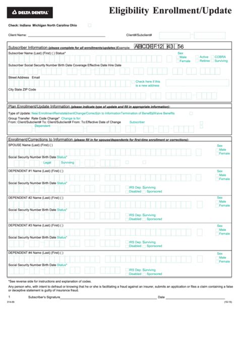 Delta Dental Fillable Enrollment Form Printable Forms Free Online