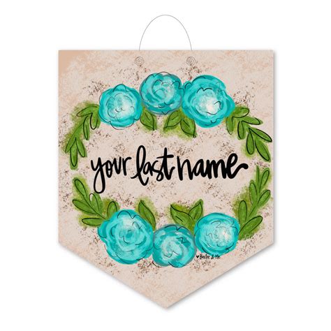 Personalized Blue Floral Door Hanger Baxter And Me