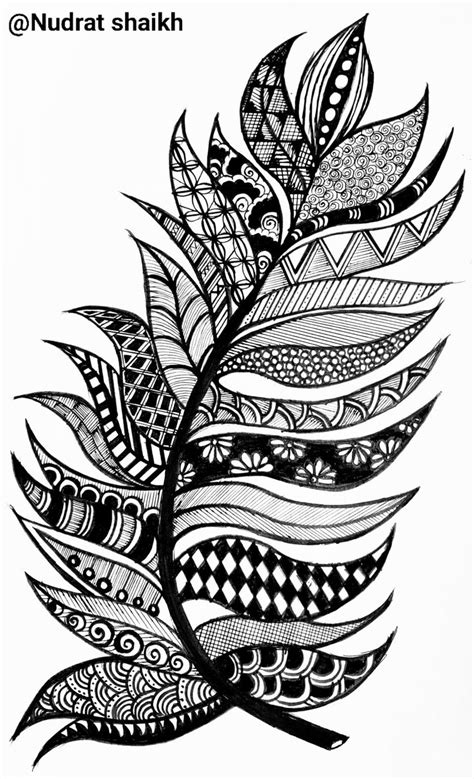 Zentangle Leaf Art 🍃 Feather Art Projects Mandala Design Art Tangle Art