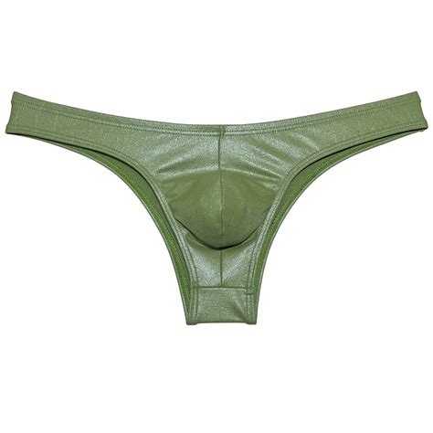 Botmois Men Cheeky Briefs Underwear Low Rise 1 2 Hip Booty Panties Gloss Slip Bikini Briefs Army
