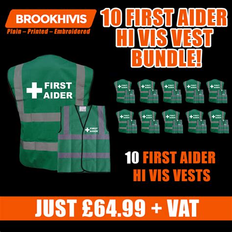 10 First Aider Vest Hi Vis Bundle Brook Hi Vis Huge Discount