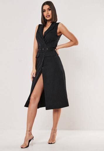 Black Pinstripe Sleeveless Midi Dress Missguided