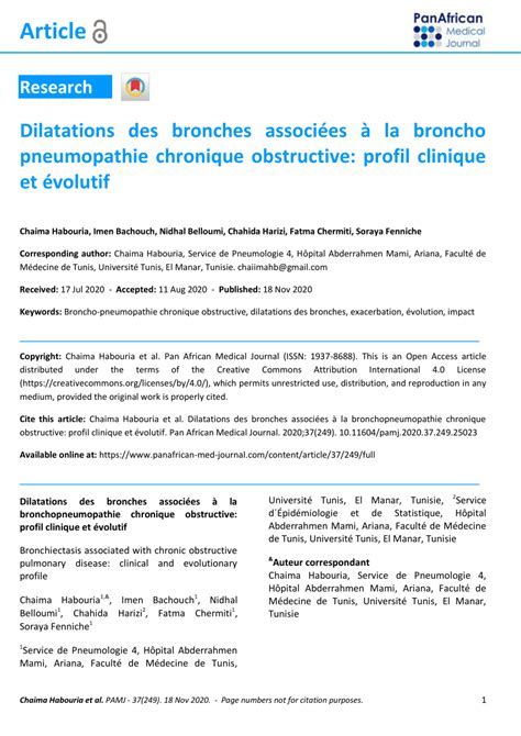 Pdf Dilatations Des Bronches Associées à La Bronchopneumopathie