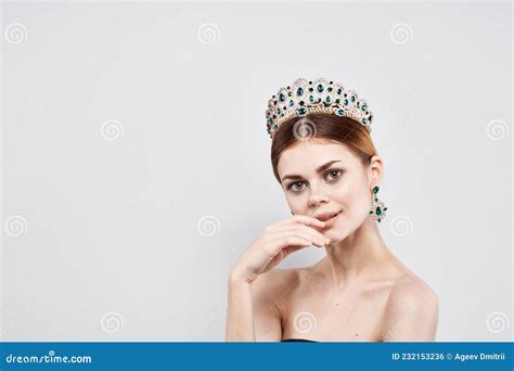 Princess Naked Shoulders Jewelry Cosmetics Attractive Look Isolated Background Stock Photo