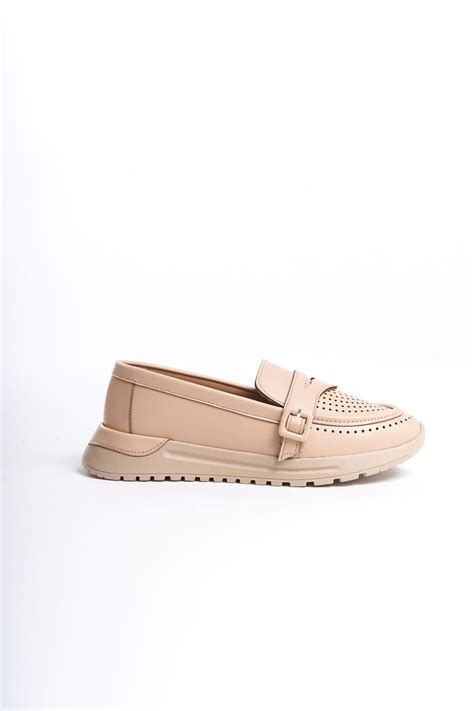 Limeo Nude Cilt Yandan Toka Detaylı Orta Yüksek Taban Günlük Loafer Makosen Kadın Ayakkabı