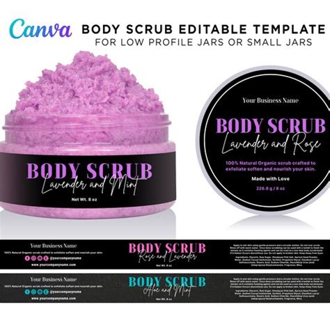 Printable Bath Body Scrub Label For Low Profile Jars Small Etsy