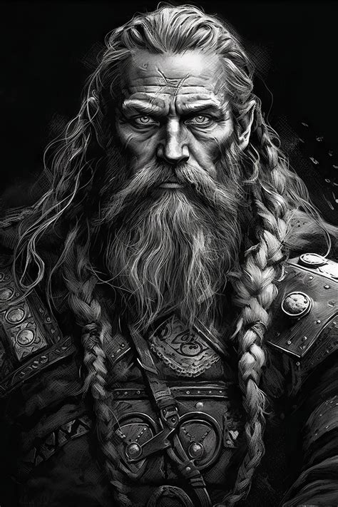 Printable Viking Poster Realistic Black And White Viking Portrait