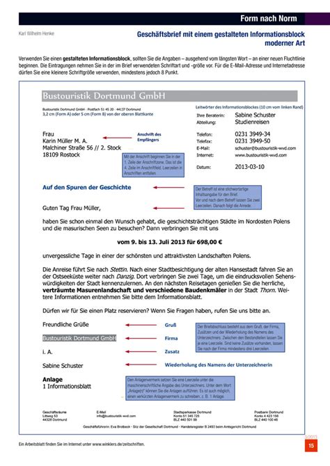 Form Nach Norm Gesch Ftsbrief Mit Einem Gestalteten Informationsblock