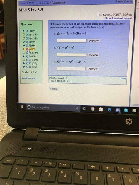 Solved Determine the vertex of the following quadratic | Chegg.com