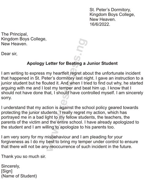 Apology Letter To School Principal Writing Guide And Format