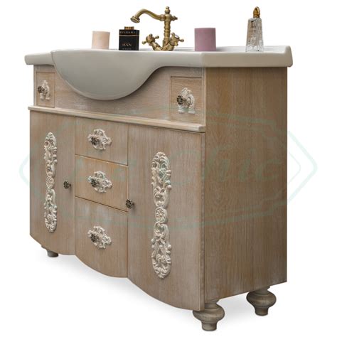 Mobile Bagno Cm Shabby Chic Con Decorazioni E Colonna Fatto A Mano