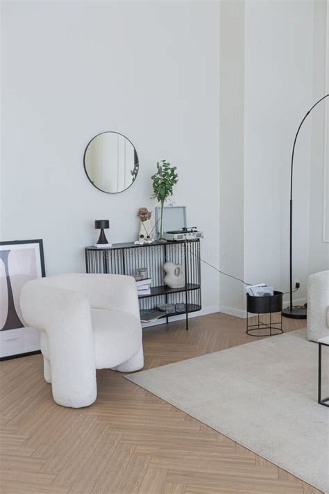 Super White Simple Clean And Stylish Interior With Modern Furniture In Nude Color And