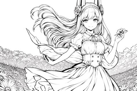 Premium Ai Image A Sketch Of An Anime Girl With Long Hair And A Long