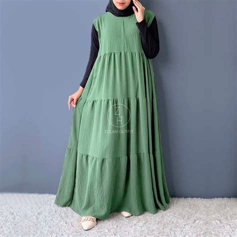 Jual ZLH Jinie Overall Gamis Inner Outer Dress Wanita Rempel Susun