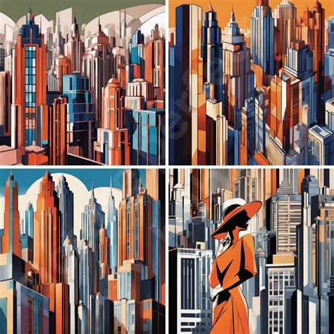 Bold Geometry Art Deco Urban Skyline Digital Illustration Etsy