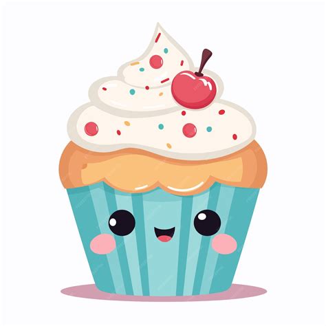 Dibujado A Mano Cupcake Dibujos Animados Kawaii Cupcake Ilustración