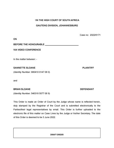 RE5673 - Draft Order 3 - 1 IN THE HIGH COURT OF SOUTH AFRICA GAUTENG ...