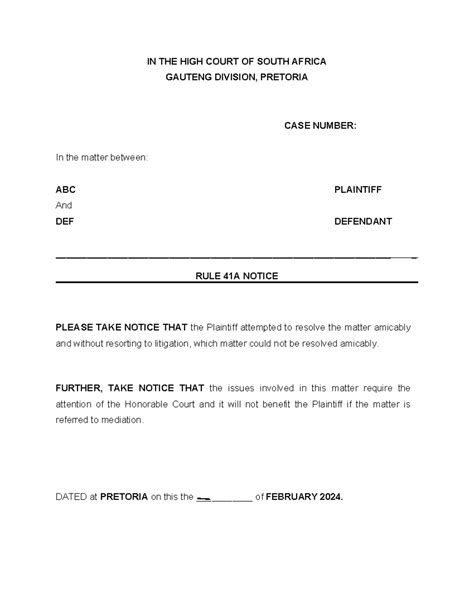 Rule 41A Notice to High Court of South Africa - February 2024 - Studocu