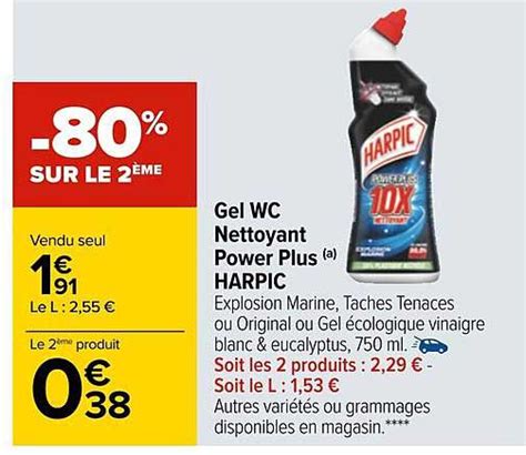 Promo Gel Wc Nettoyant Power Plus Harpic 80 Sur Le 2ème chez