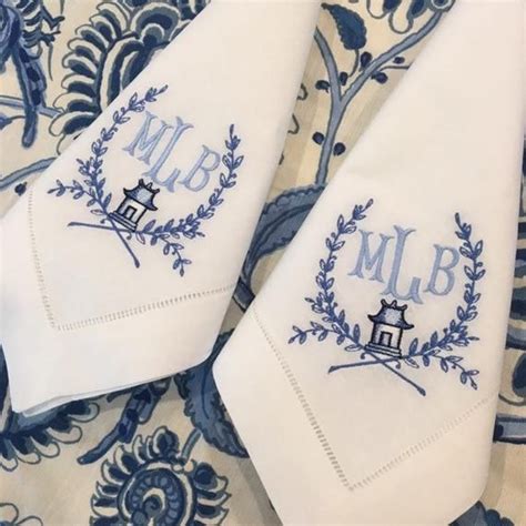 Monogrammed Linen Cotton Napkin Embroidered Pagoda Dinner Etsy In