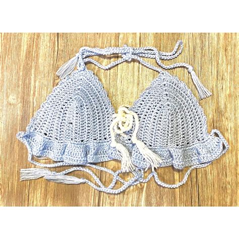 บราถก บราไหมพรม บกน ไหมพรม มฟองนำเสรมทรง ชดวายนำ crochet bikini Shopee Thailand