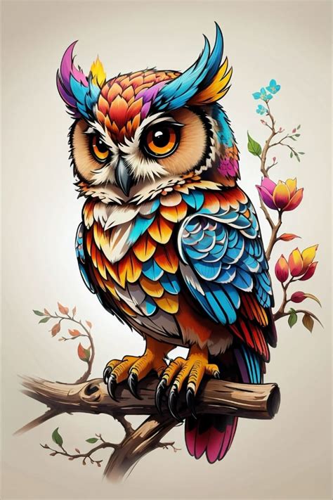 Whimsical Owl Delight: New School Owl Tattoo 🦉🌈 | Colorful owl drawing ...