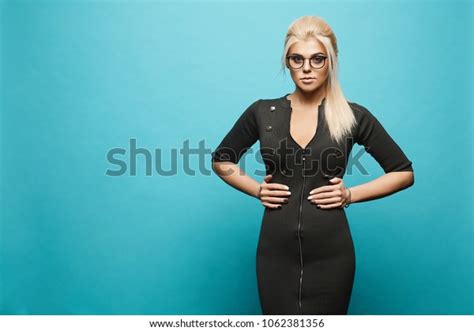 Sexy Blonde Model Girl Glasses Dress Stock Photo Shutterstock
