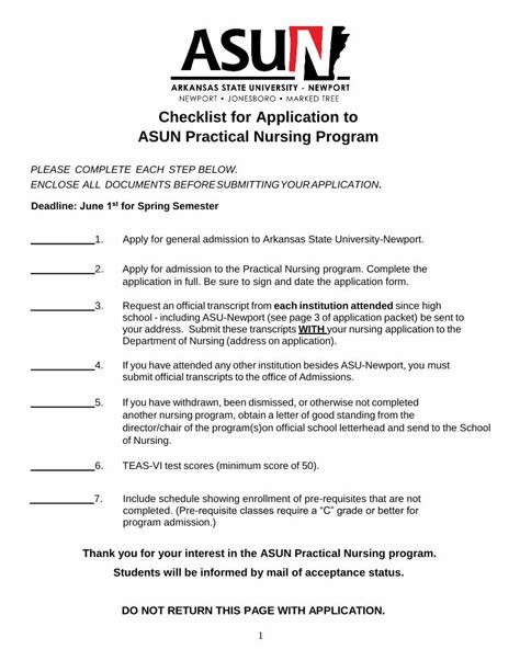 Pdf Checklist For Application To Asun Practical Nursing Checklist