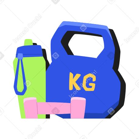 Гиря, гантели и бутылка с водой в PNG, SVG