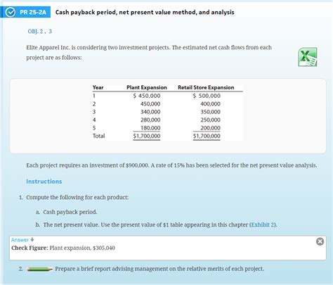 Solved PR 25 2A Cash Payback Period Net Present Value Chegg