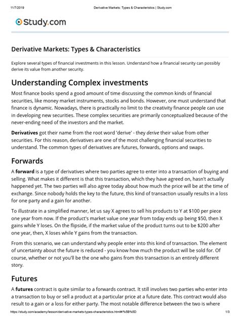 Derivative Markets Types And Characteristics Pdf Derivative Finance Futures Contract